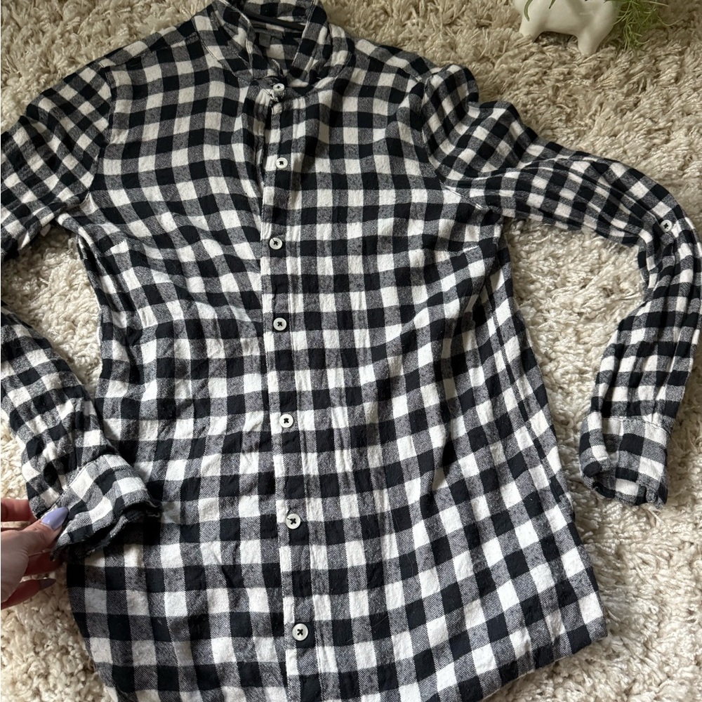 Black and White Checkered flannel, long sleeve button-down Shirt